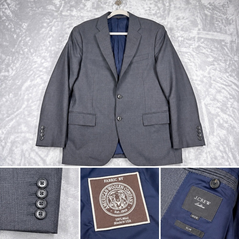 J.CREW LUDLOW Wool Suit Jacket 40S Gray Slim Sport Coat USA American Wool H7972